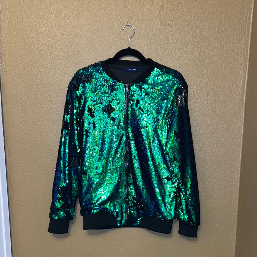 Emerald Green sequins Bomber Jacket